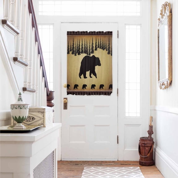 Black Bear Door Curtains for Door Window, French Sidelight Front Back Door Curtains With Tieback, Vintage Animals Farmhouse Pine Brown Forest Kitchen Rod Pocket Drapes Panel, 54"x40"