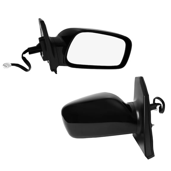 Pair of 2 Left Driver Chrome/Flat-Right Passenger Side Chrome/Convex Warning Power Non-Folding View Mirror Black Smooth For 2003-2008 Toyota Corolla