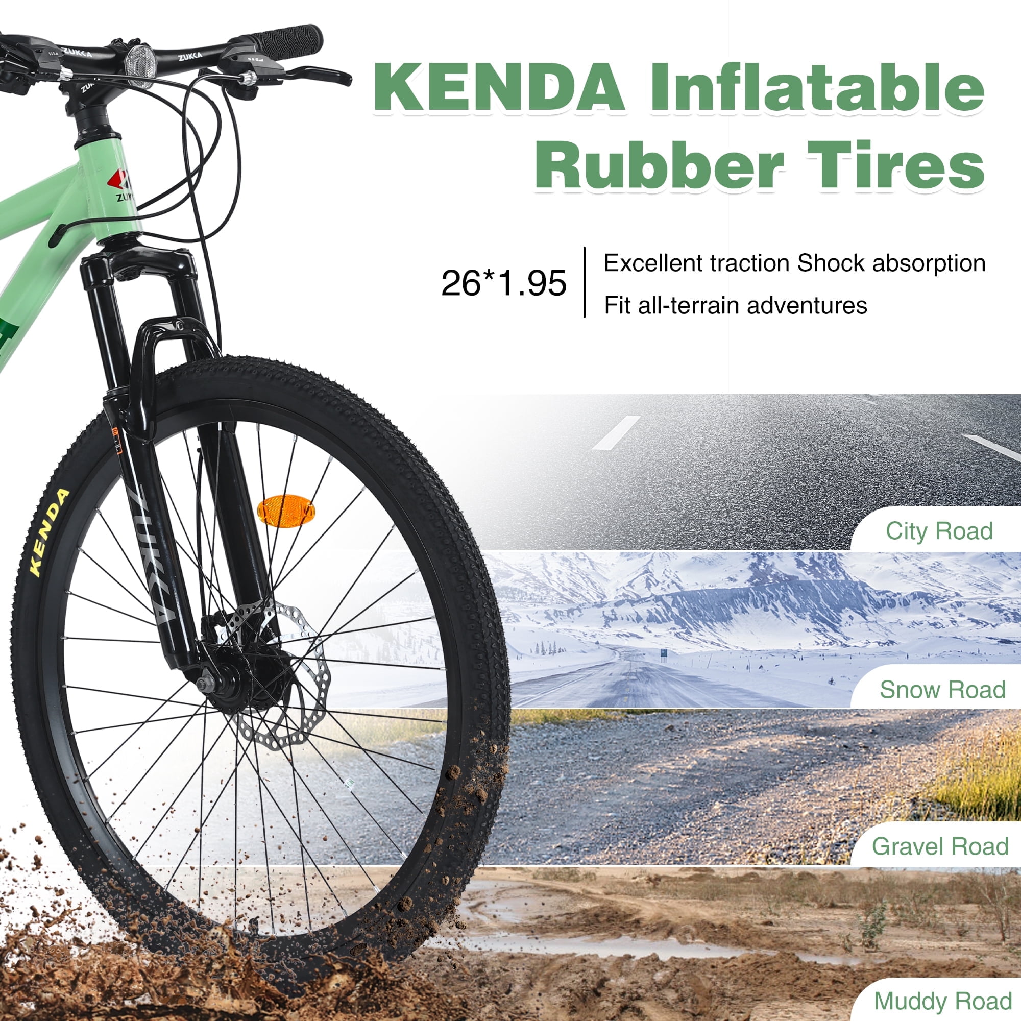 Aukfa 26" Mountain Bike for Men/Women,24 Speed Adult Bicycle Suspension Fork,Fits Riders 5'4" - 6'2"Green