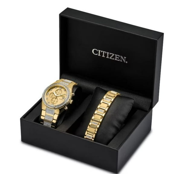 Citizen Men's Eco-Drive Crystal Accent Gold-Tone Watch and Bracelet Box Set CA0752-66P