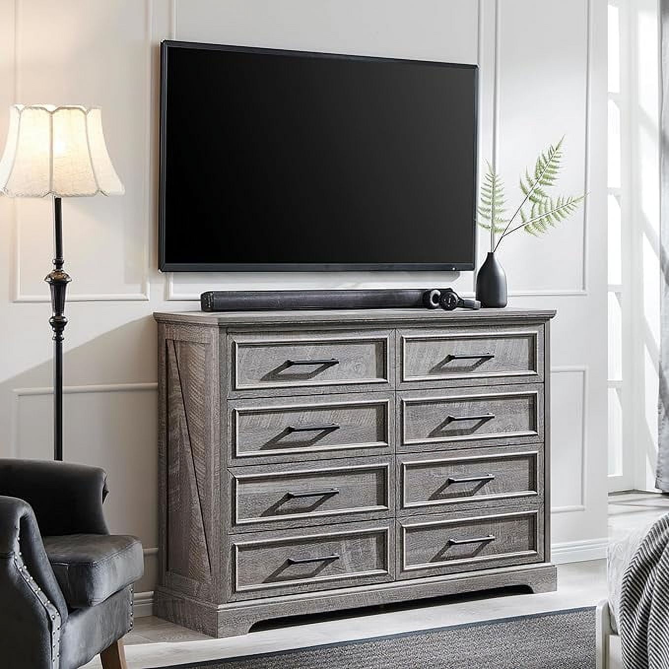 ACCOHOHO 8 Drawer Dressers Chests for Bedroom,52"Wide Rustic Wood Chest of Drawers，Grey