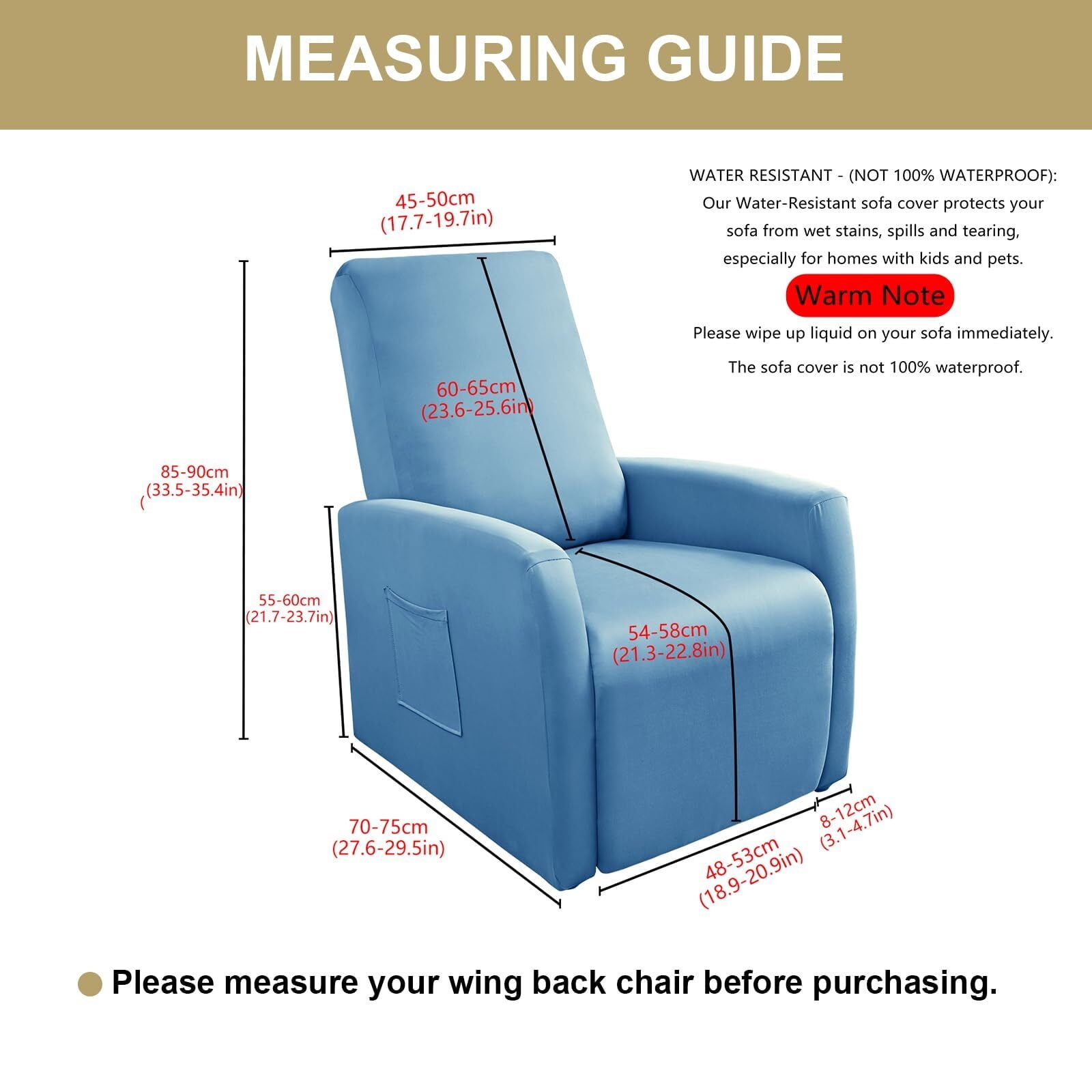 LKJYER Recliner Chair Covers 4 Pieces Waterproof Small Recliner Sofa Slipcover Stretch Recliner Slipcover for Lazyboy Recliner Chair with Storage Pocket Furniture Protector for Living Room
