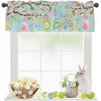 Easter Eggs Valance Curtains for Windows Happy Easter Kithcen Curtians Window Treatment Bunny Rabbit Ears Flower Leaves Green Easter Spring Curtain Valances for Kitchen Bathroom Living Room 54x18 Inch