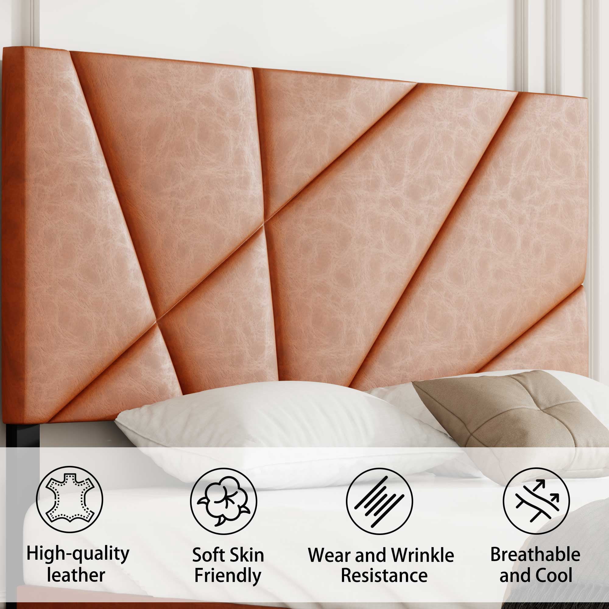 PAPROOS Queen Size Bed Frame with Upholstered Headboard, Metal Platform Bed Frame with Under-Bed Storage, Modern Queen Bed Frame for Adults, Teens, No Box Spring Needed, Holds 800lbs, Vintage Brown