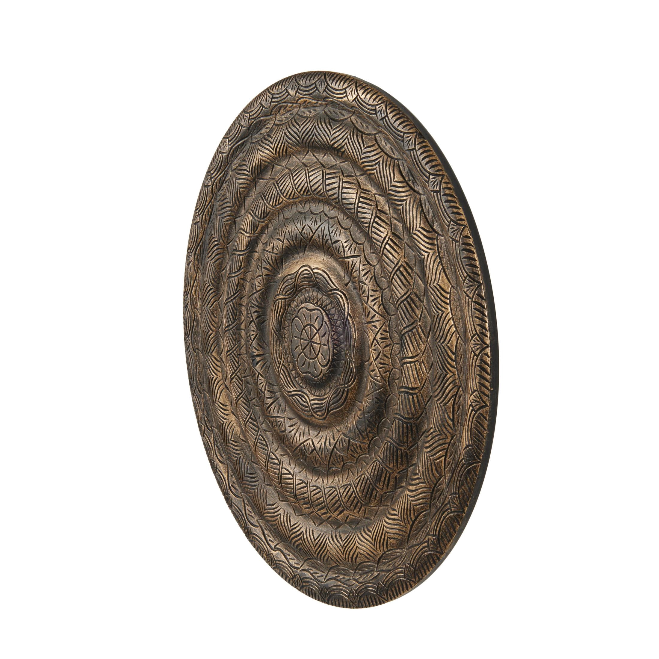 DecMode Bronze Wooden Carved Floral Wall Decor with Scroll and Leaf Details