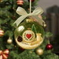 thumbnail image 3 of Holiday Sewing Snow Globe Clear Festive Hanging Decor Sewing Craft Room Exquisite Embroidery Snowflake Heart Handmade Glass Gold Bow Ribbon 9cm Easy Hanging, 3 of 3