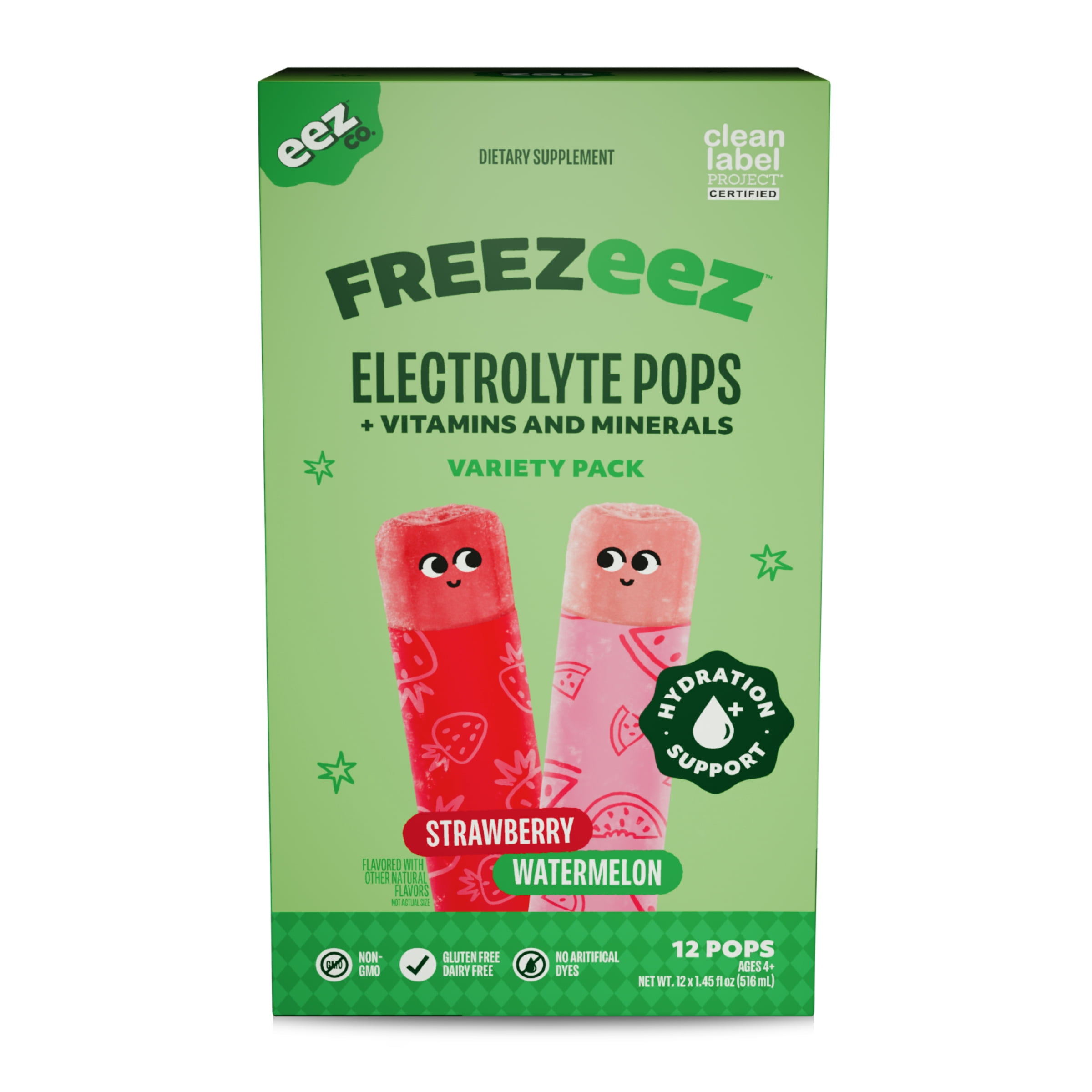 Freezeez Electrolyte Pops - Frozen Hydration Pops for Kids, 12 Count Variety Pack