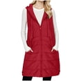 thumbnail image 6 of jtjvou Women's Long Winter Fashion Vest Solid Color Sleeveless Hood Winter Puffer Vest With Pockets Outwear Red XXL, 6 of 9