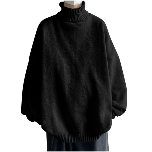 TFEOQRY Men's Loose Turtleneck Sweater Long Sleeve Solid Knitted Pullover Fall Winter Warm Thicken Casual Tops Black
