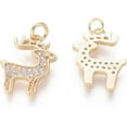 thumbnail image 2 of 1Pcs Christmas Reindeer Charms Brass Charms with Clear Cubic Zirconia and Jump Rings Golden for Women Birthday Festival Elegant Gifts Personalized Jewelry 15x12x1.5mm Hole: 2.5mm, 2 of 2