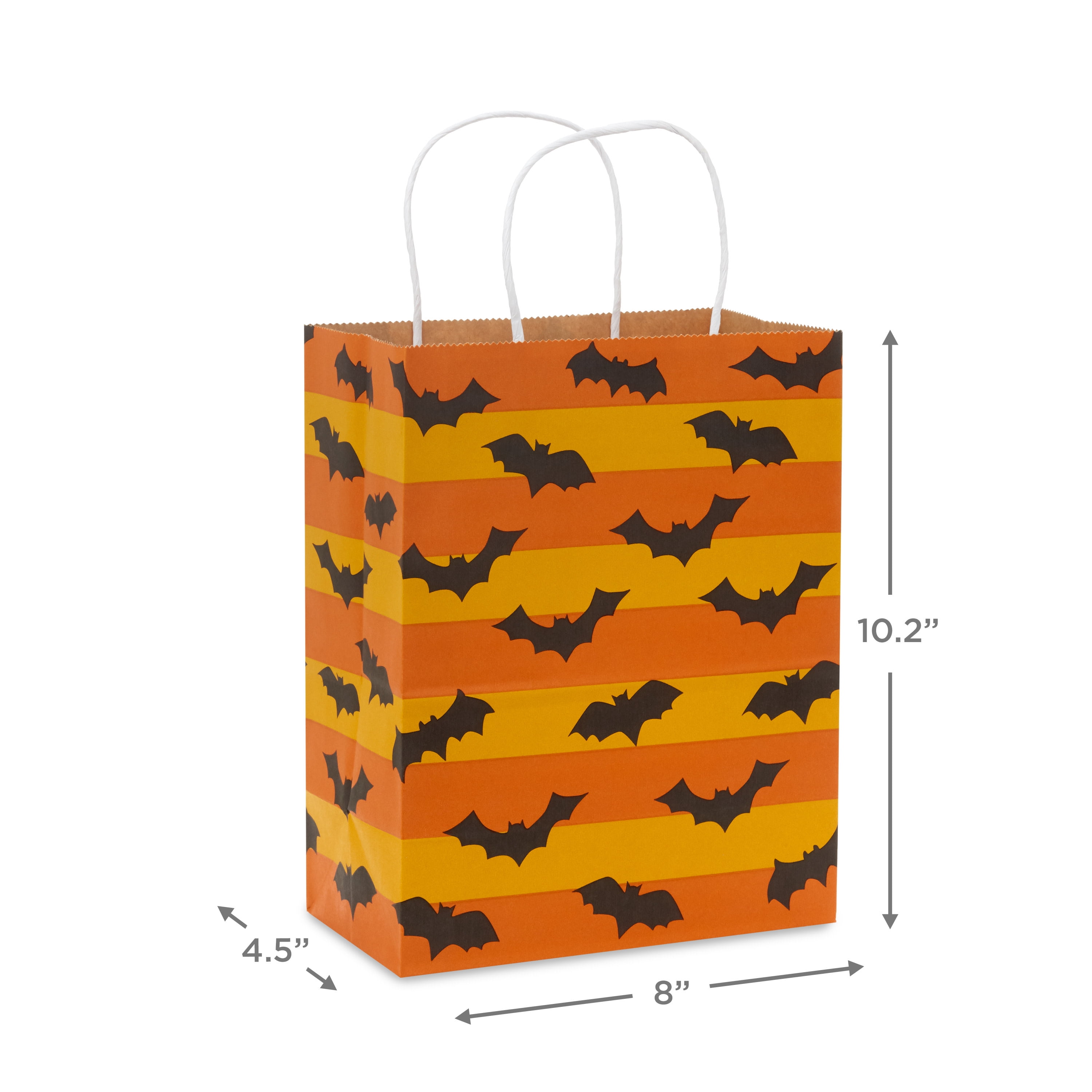 Hallmark Medium Halloween Gift Bag (Orange Stripes with Bats), 1 Count