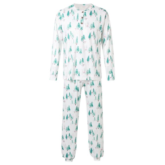 Christmas Pijamas Sets Family Christmas Family Outfit Dad Pajama Set Long Sleeve Crew Neck Full Length Pants Printed Soft Warm Sleepwear For Dad White L