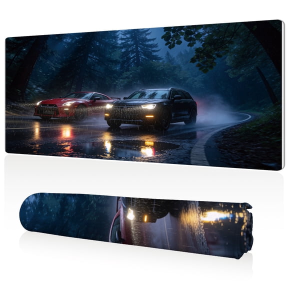LIVEKEY Rainy Night Forest Drive Mouse Pad 80x40x0.3cm Extra Large Full Desk Coverage Non Slip Durable Easy Clean Stitched Edges for Gaming and Office