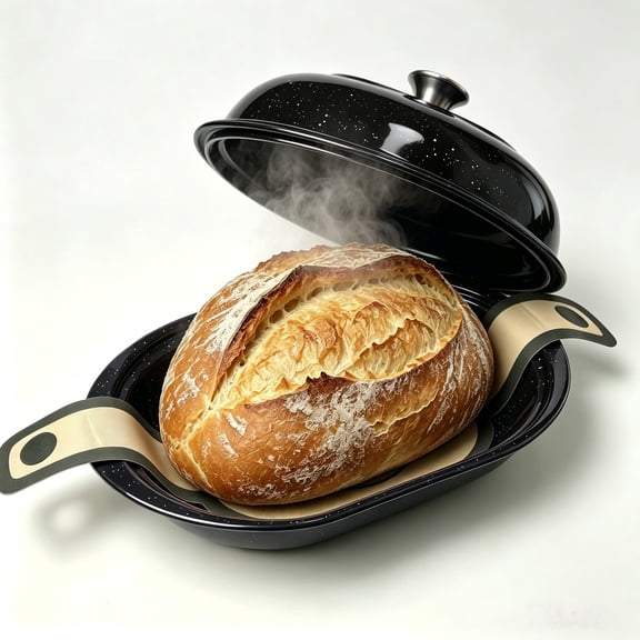 VAETTLO Enamel Bread Baking Dish with Lid, 16 inch Oval Black Speckled for Homemade Bread