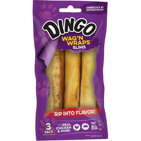 - Dingo Wag'n Wraps Slims Dog Chew w/ Real Chicken & Pork, 3-Count