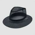 thumbnail image 4 of Men's Short Brim Straw Fedora Hat, Summer UV Protection Sun Hat, Breathable Mesh Trilby Hat Cuban Panama Hat for Dad Father Black-A, 4 of 5
