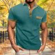 thumbnail image 1 of Blusa y camisa de manga corta con cuello vuelto para hombre, estilo casual, de color liso, con solapa, mangas, cuello redondo, botones y bolsillo., 1 of 7