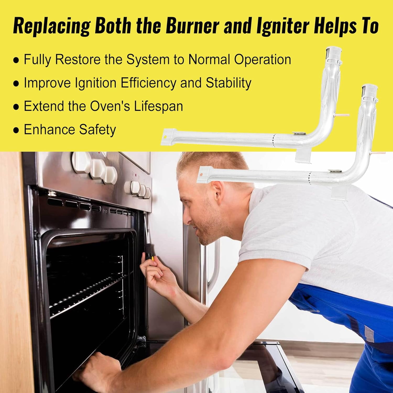 2 Pack PB040001 Gas Range Oven Igniter and PB050012 Stainless Steel Oven Burner Tube Kit Replacement for Viking Range EVGIC305 EVGIC365 EVGIC485, Replaces 065650-000 SGR4001 792263 PB050009 811319