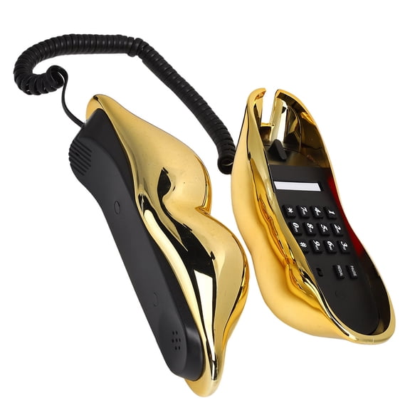 Teléfono fijo ANGGREK color amarillo dorado Galvanoplastia con cable de escritorio forma de labio