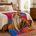 thumbnail image 6 of YShenghong Fluffy Calico Cat Surrounded By Vivid Giant Flowers Printed Flannel Blanket, 6 of 7