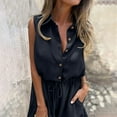 thumbnail image 4 of Women's Summer Solid Color Casual Sleeveless Breasted Drawstring Tied Elastic Waist Side Pocket Jumpsuit, 4 of 7
