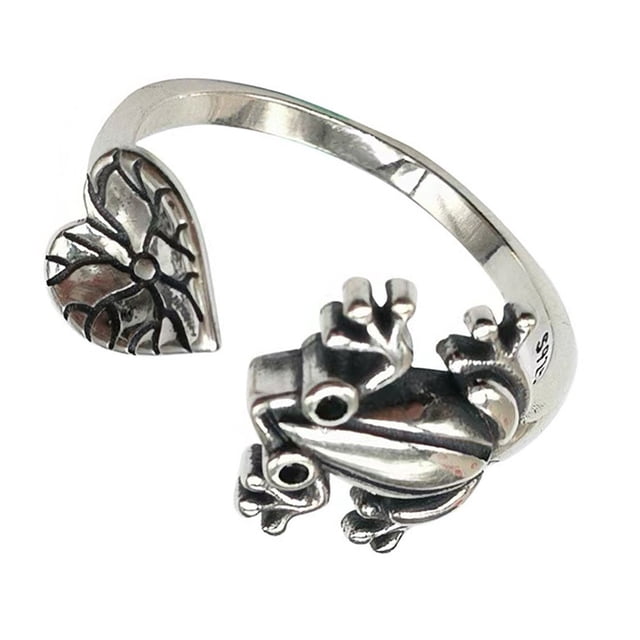 Guardurnaity Anillos abiertos de rana plateada con diamantes de imitación para mujer y hombre, aleación de Zinc, apertura Vintage, joyería Ropa, zapatos y accesorios Miscelánea
