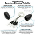 thumbnail image 2 of Harmony Fishing - Tungsten Flipping Weights Select Size/Qty for bass Fishing [Includes Weight Pegs] 3/8 oz 6 Pack, 2 of 7