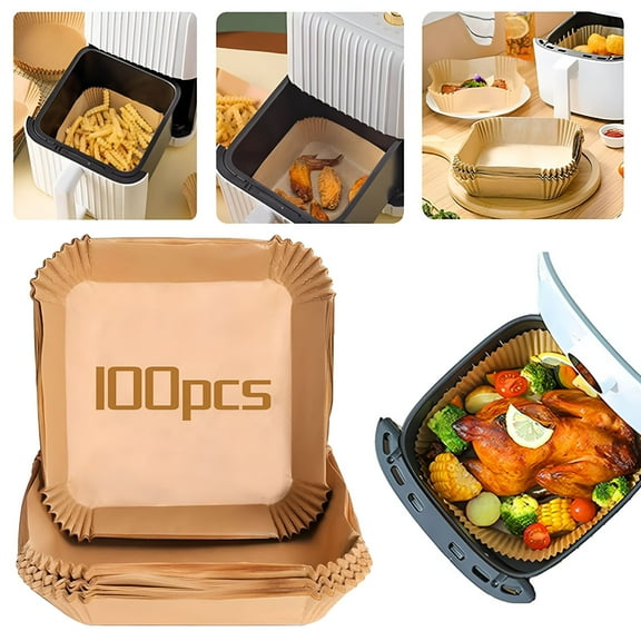 ACDANC Air Fryer Paper Liners,100Pcs Parchment Paper,Air Fryer Disposable Paper Liner for Microwave,Non-Stick Air Fryer Liners Square (8IN)