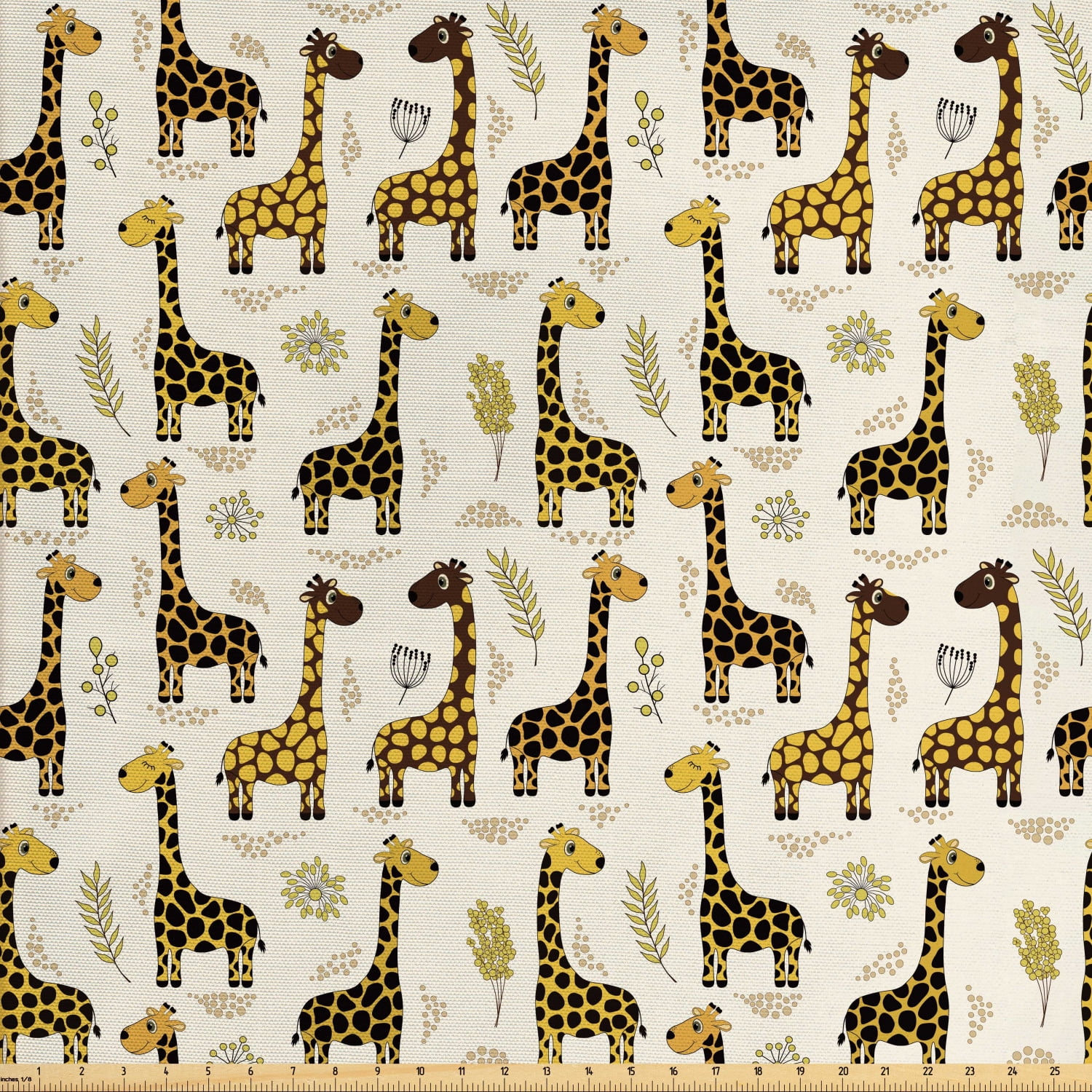 Giraffe Fabric by The Yard, Exotic Jungle Mammals Pattern Cheerful