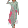 thumbnail image 1 of Robe Chemise à Manches Longues design Tatouage floral Vert Rose Polynésien Robe cocktail Robe Femme, 1 of 4