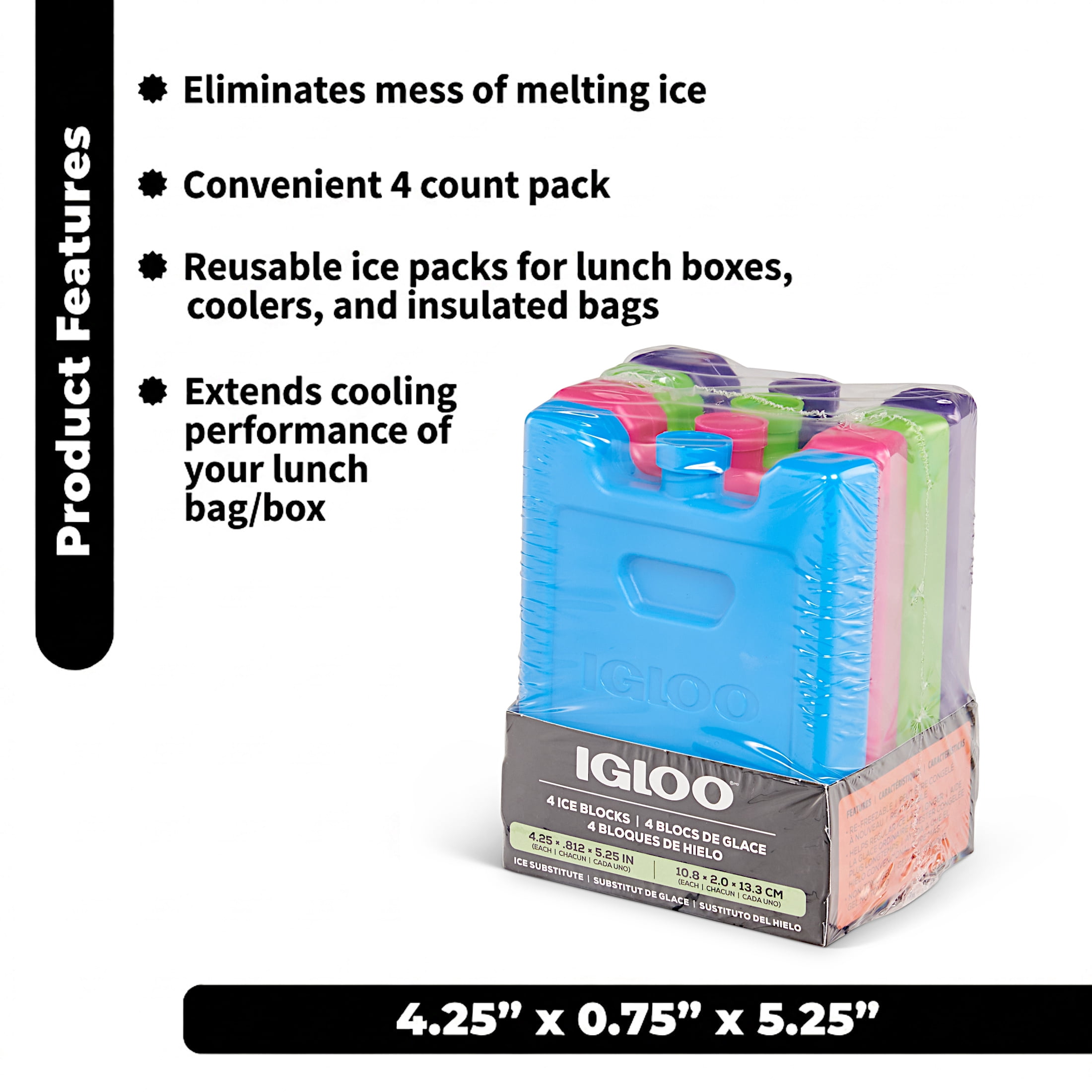 Igloo 4-Pack MaxCold Small Ice Freeze Block, Multi Color, Made for Portable Food Cooling