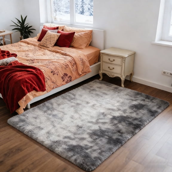 Area Rugs for Living Room Bedroom, 4'x6' Soft Fluffy Shag Indoor Floor Carpet for Living Room Bedroom Dining Room Office Home Decor, Dark Gray