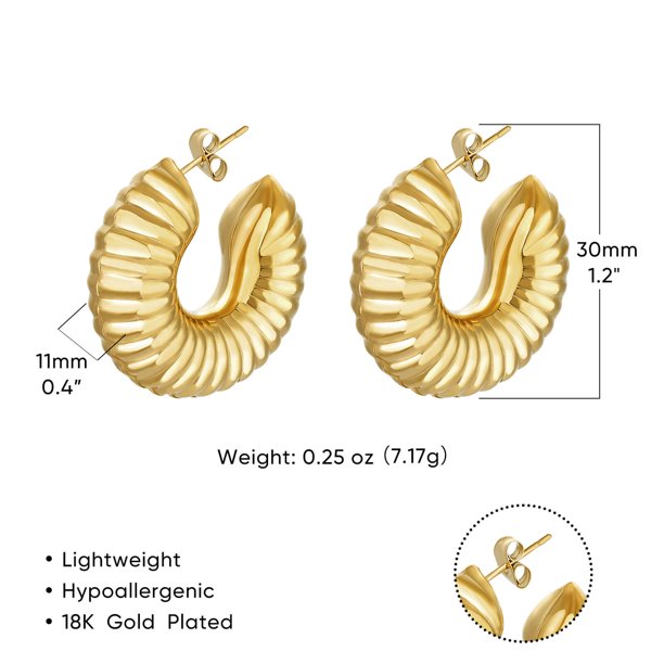 Pendientes de aro gruesos redondos para mujer, aretes de acero inoxidable chapados en oro, joyería de boda impermeable, envío gratis