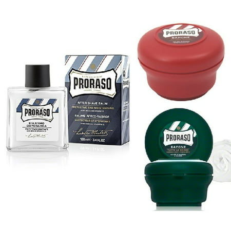 Proraso Shave Soap, Sandalwood 150 ml + Proraso Shaving Soap Menthol and Eucalyptus 4 Oz + Proraso After Shave Balm Protective, 3.4 Fluid Ounce + Schick Slim Twin ST for Sensitive