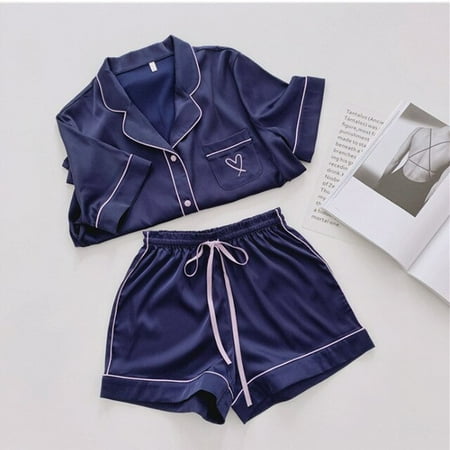 

CoCopeaunt Silk Pajamas for Women Heart Embroidered Pyjamas Women Pj Set Home Suit Satin Nightwear Set Sleepwear Pijama Verano Mujer