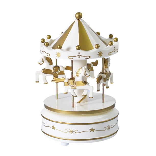 Ruifaya Caja de música de carrusel para niños, caja de música giratoria de 4 caballos, figura de caja musical clásica, regalo para cumpleaños, aniversarios, Navidad y Año Nuevo