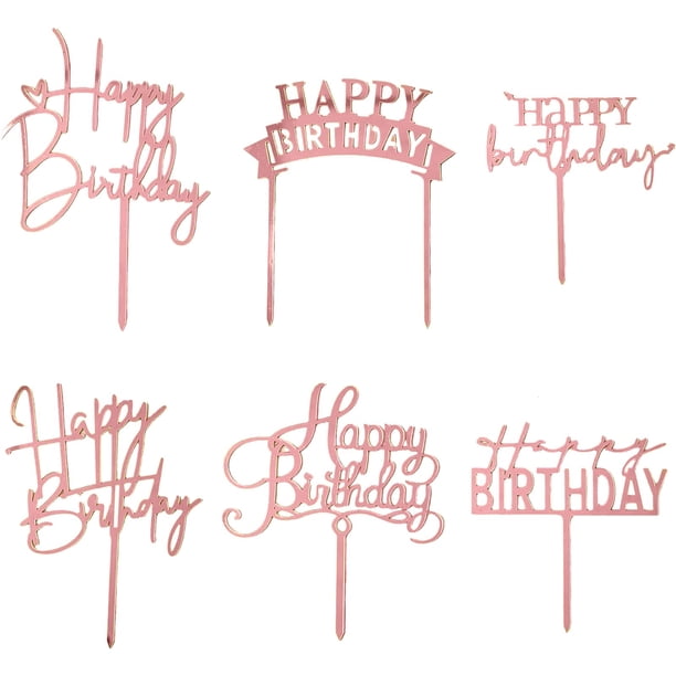 Adornos Para Tartas De Oro Rosa 6 Piezas Adornos Para Tartas De Acrílico Para Decoraciones De Cumpleaños Adornos Para Tartas De Feliz Cumpleaños Para Decoraciones De Cumpleaños Adornos Dorados Para De