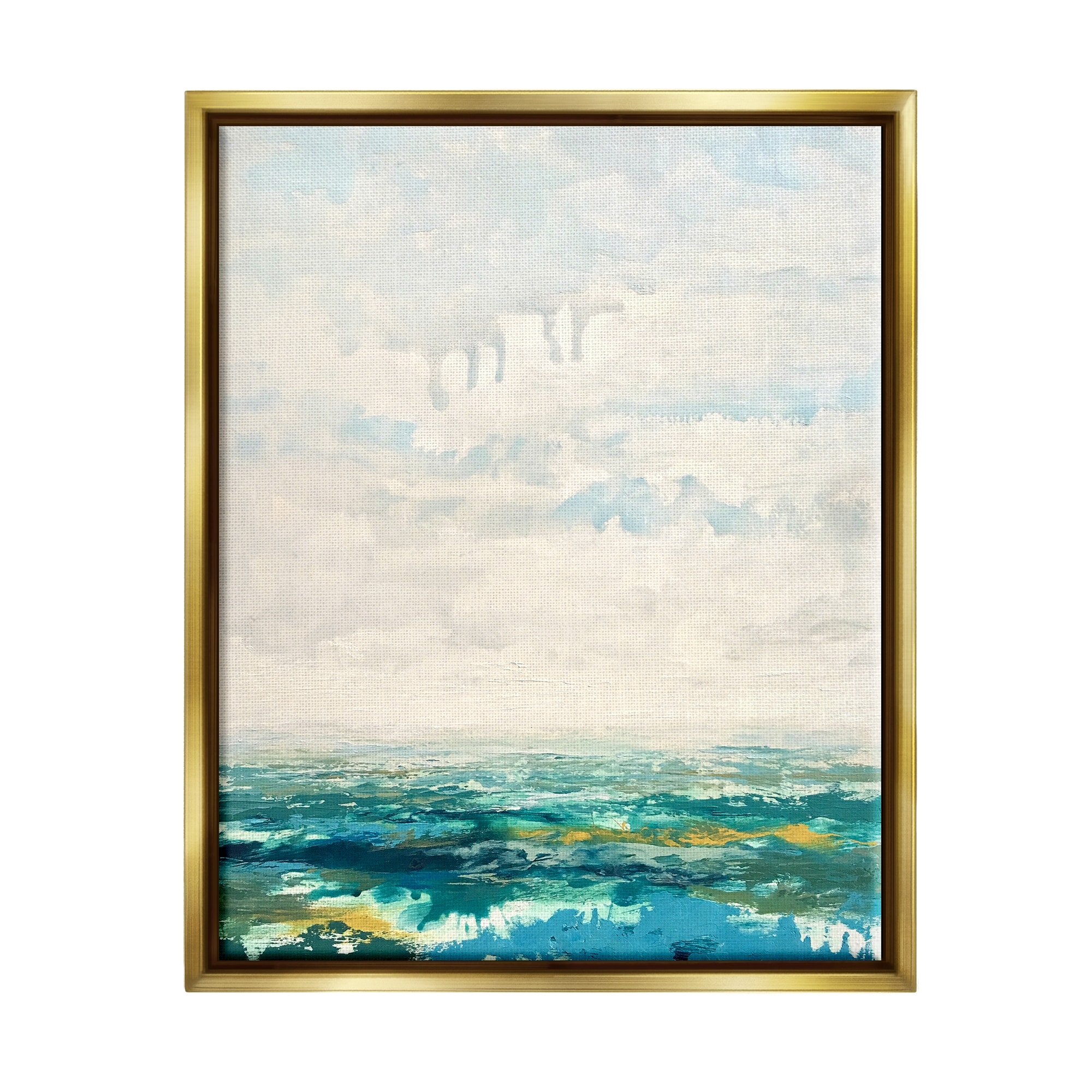Stupell Industries Abstract Aerial Landscape Fluffy Clouds Distant Fields Painting Metallic Gold Floating Framed Canvas Print Wall Art, Design by Claire Cormany