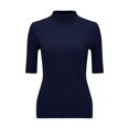 thumbnail image 5 of Women's Short Sleeve Mock Neck Sweater Top Turtleneck Dressy Pullover Knit Shirt Navy M, 5 of 8