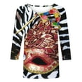 thumbnail image 4 of Aloohaidyvio Mardi Gras Shirts,Womens Mardi Gras Party Top 3/4 Sleeve Mask Shiny Glitter Print Crew Neck T-Shirt, Mardi Gras Clothing, 4 of 6