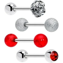 Body Candy Red CZ Gem Flower Sandblasted Barbell Tongue Ring Set of 4 Acrylic for Women