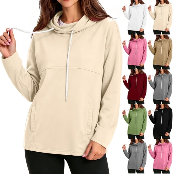 Women's Lightweight Hoodie Funnel Neck Sweatshirts Drawstring Aesthetic Drop Shoulder Long Sleeve Pullover Top With Side Pockets