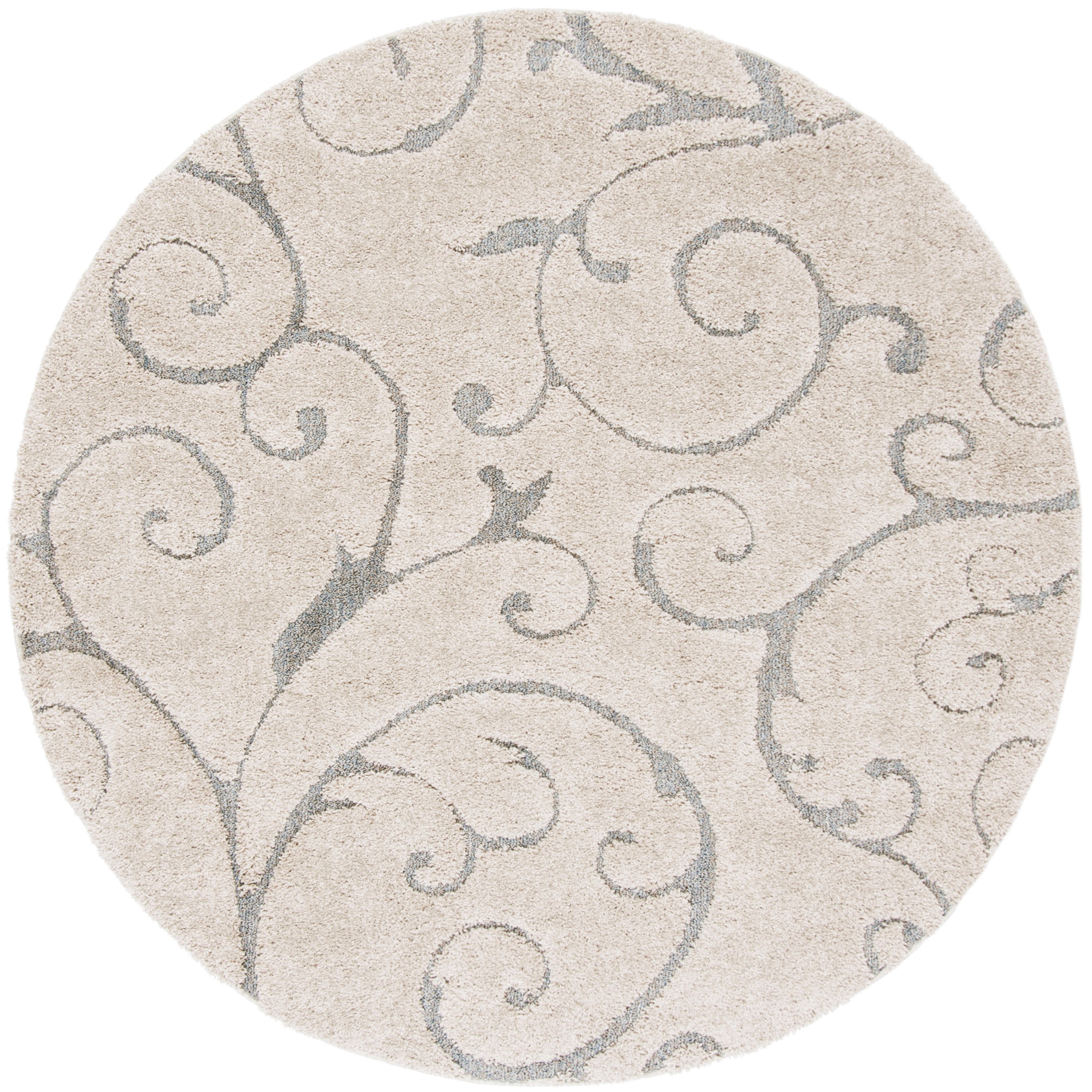 SAFAVIEH Florida Doug Floral Vines Geometric Shag Area Rug, Beige/Blue Grey, 9' x 9' Round - Large - Transitional Modern Design, Beige & Blue Grey, Non-Shedding & Easy Cleaning, Ultra Plush Thick Pil
