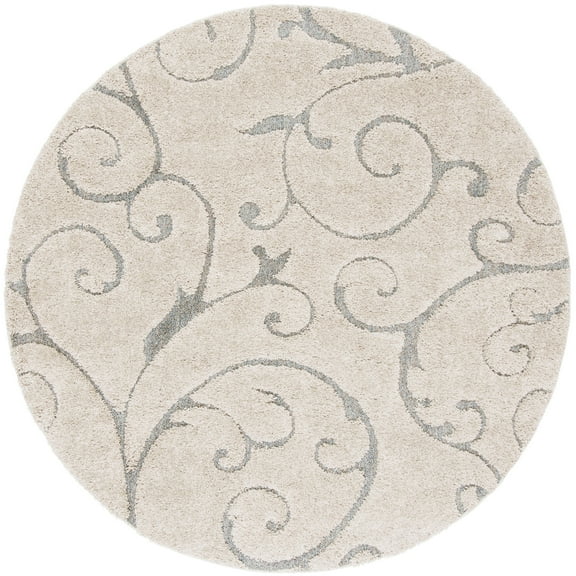 SAFAVIEH Florida Doug Floral Vines Geometric Shag Area Rug, Beige/Blue Grey, 8' x 8' Round