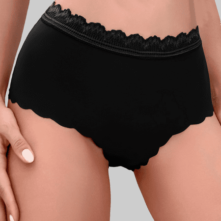 Fulorrnie Women s High Waisted No Show Panties Wave Edged Lace Trim Cool Touch Seamless Bikini Underwear Tummy Control Briefs  Black  S