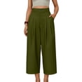 thumbnail image 4 of GigrtiJin Pleated Capris Pants for Womens Cotton Linen High Waisted Capris Loose Casual Straight Leg Capris Pants with Pockets, 4 of 8