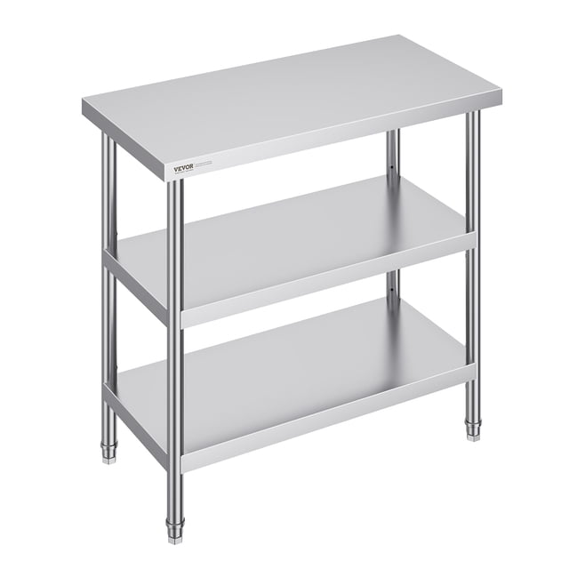Mesa de preparación de alimentos VEVOR de acero inoxidable de 45 x 90 x 86 cm con estante
