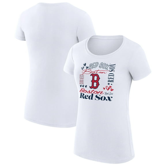 Women's G-III 4Her by Carl Banks White Boston Red Sox Super-Slim Fit Lightweight Collage Team Graphic Crew Neck T-Shirt