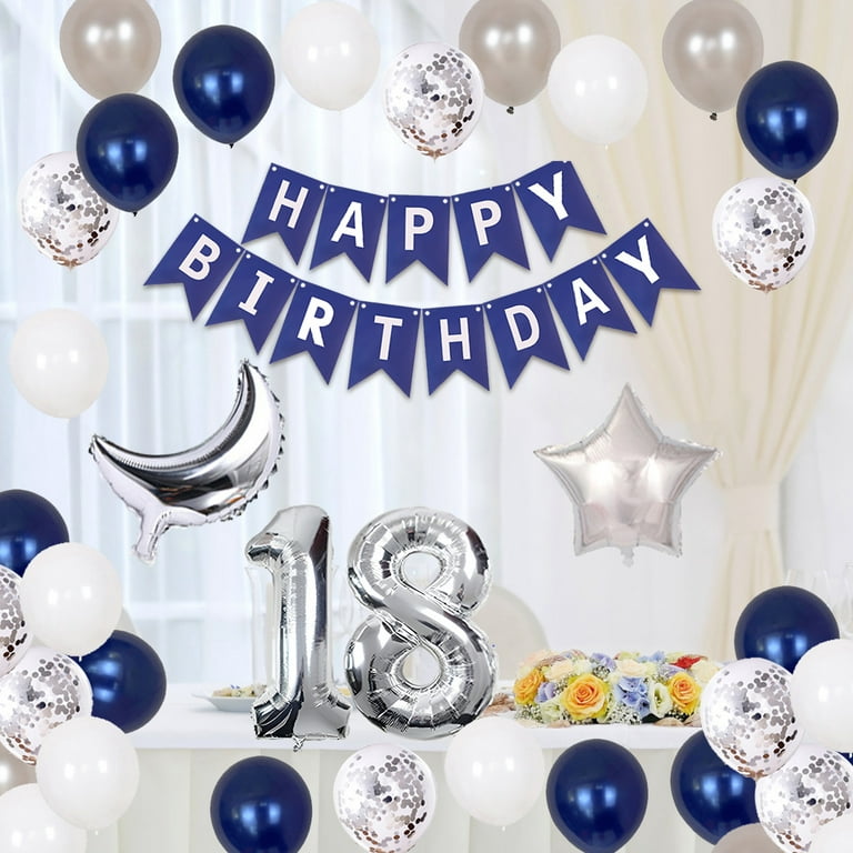 Happy 18th Birthday Backdrop 18 Years Old Party Decoration Banner Blue  Silver Balloon Photography Background for Girl Boy Custom - AliExpress