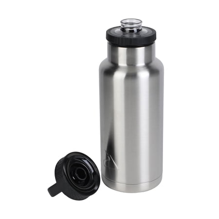 Ozark Trail 64 oz Chug Lid, Double-Wall Vacuum Insulated Stainless Steel Water Bottle, Silver, Keeps Drinks Hot & Cold